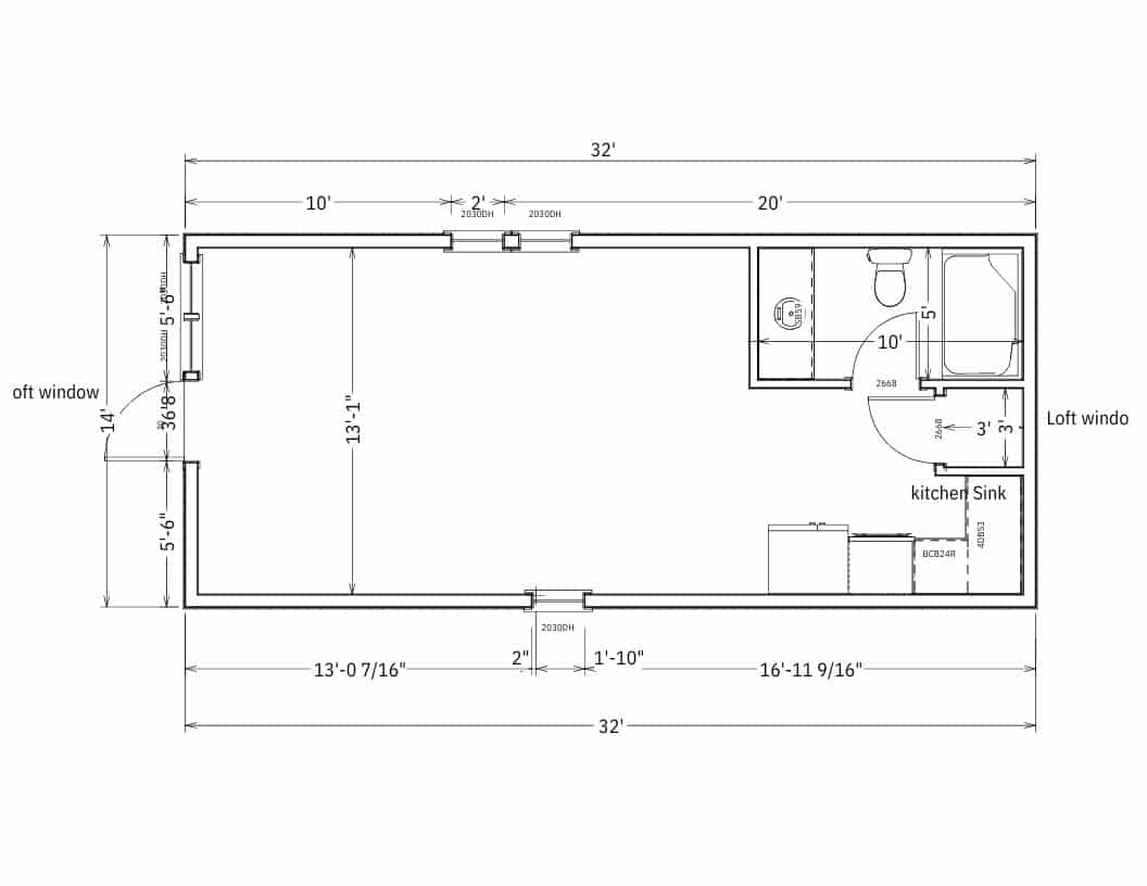 14x32 cabin floor plan