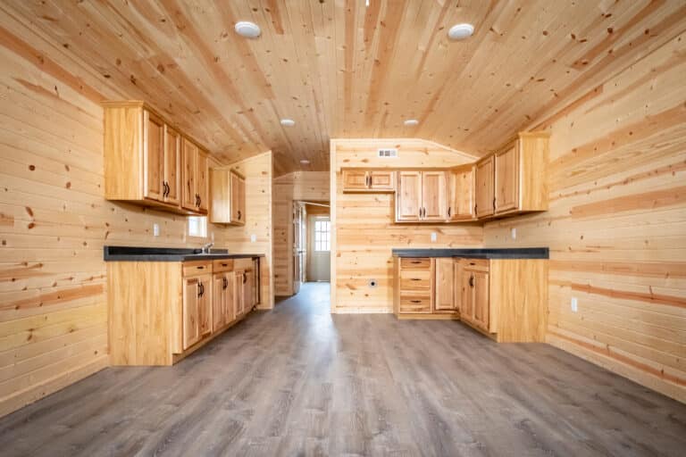 finished cabin interior kitchen
