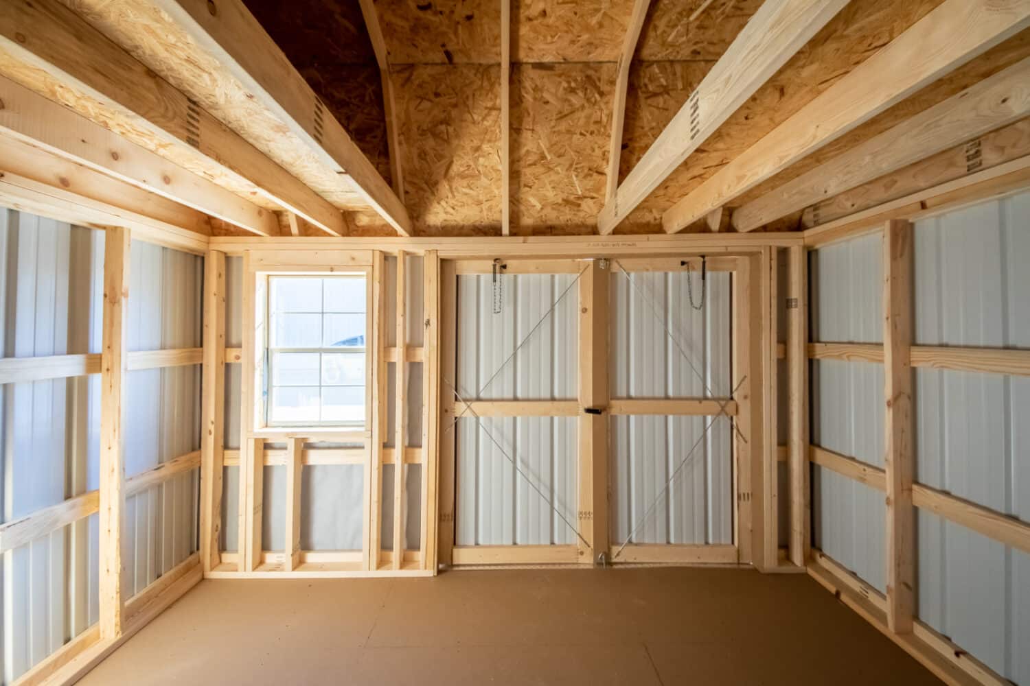 10x12 side lofted barn interior